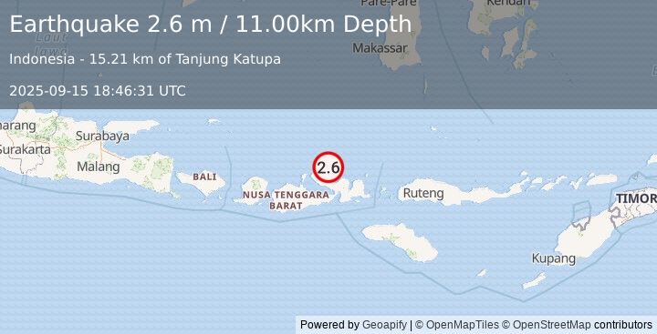 Earthquake SUMBAWA REGION, INDONESIA (2.6 m) (2025-09-15 18:46:31 UTC)