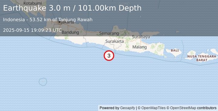 Earthquake JAVA, INDONESIA (3.0 m) (2025-09-15 19:09:23 UTC)