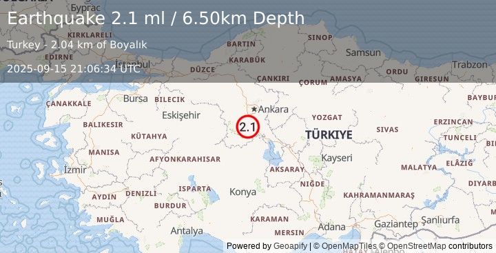 Earthquake CENTRAL TURKEY (2.0 ml) (2025-09-15 21:06:35 UTC)