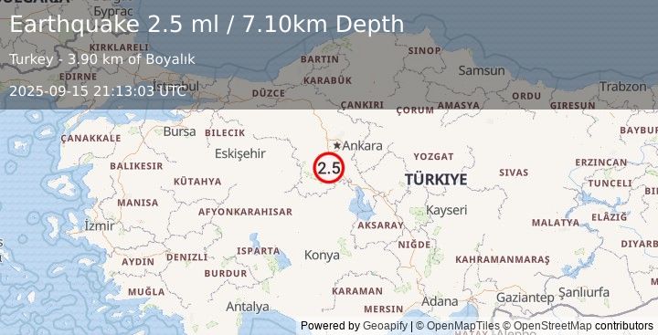 Earthquake CENTRAL TURKEY (2.5 ml) (2025-09-15 21:13:03 UTC)