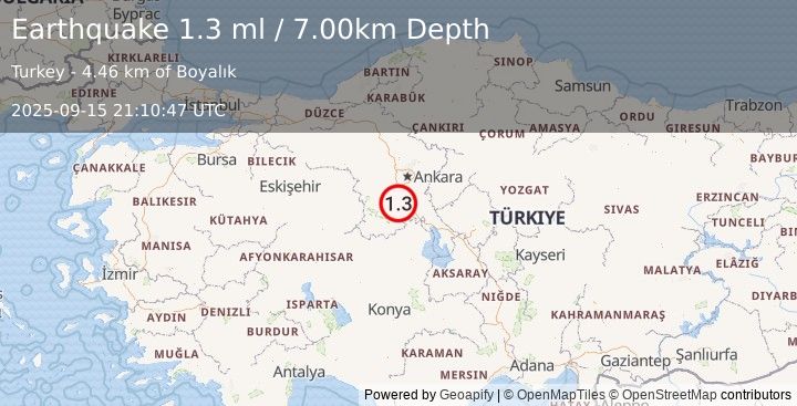 Earthquake CENTRAL TURKEY (1.3 ml) (2025-09-15 21:10:47 UTC)