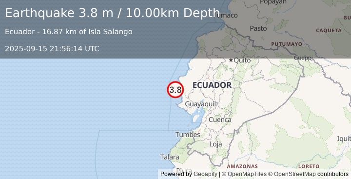 Earthquake OFF COAST OF ECUADOR (3.8 m) (2025-09-15 21:56:14 UTC)