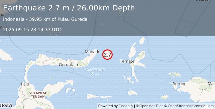 Earthquake MOLUCCA SEA (2.7 m) (2025-09-15 23:14:37 UTC)