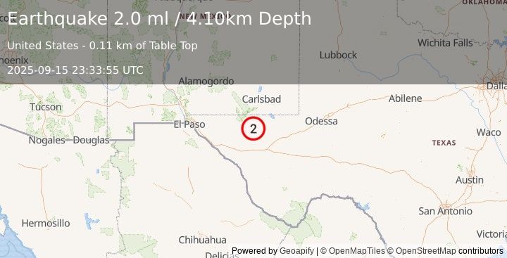 Earthquake WESTERN TEXAS (2.0 ml) (2025-09-15 23:33:55 UTC)