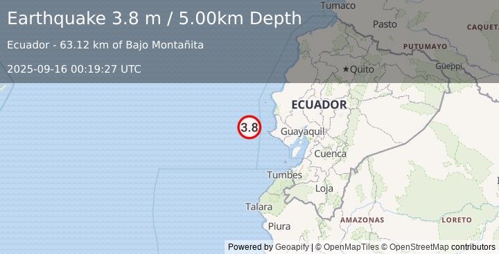 Earthquake NEAR COAST OF ECUADOR (3.8 m) (2025-09-16 00:19:27 UTC)