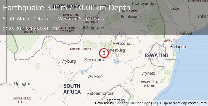 Earthquake SOUTH AFRICA (3.0 m) (2025-09-16 00:54:51 UTC)