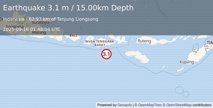 Earthquake SUMBAWA REGION, INDONESIA (3.1 m) (2025-09-16 01:48:04 UTC)