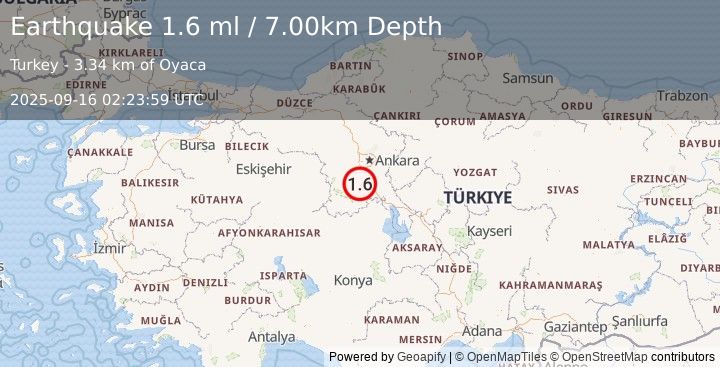 Earthquake CENTRAL TURKEY (1.6 ml) (2025-09-16 02:23:59 UTC)