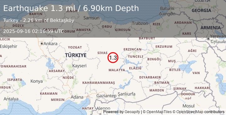 Earthquake CENTRAL TURKEY (1.3 ml) (2025-09-16 02:16:59 UTC)