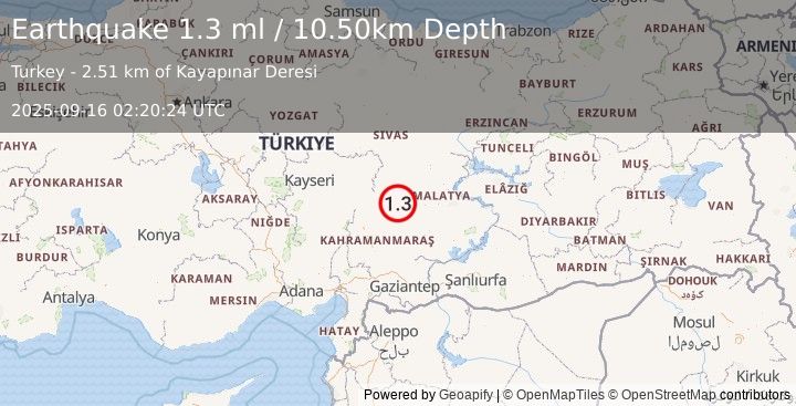 Earthquake CENTRAL TURKEY (1.3 ml) (2025-09-16 02:20:24 UTC)