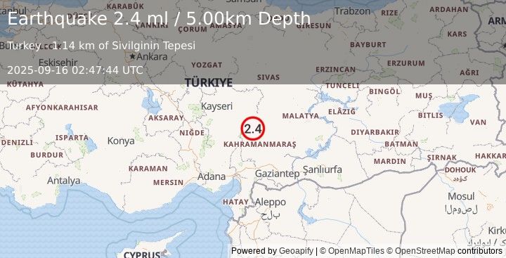 Earthquake CENTRAL TURKEY (2.4 ml) (2025-09-16 02:47:44 UTC)