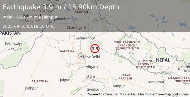 Earthquake UTTARANCHAL-UTTAR PRADESH, INDIA (3.9 m) (2025-09-16 03:18:10 UTC)