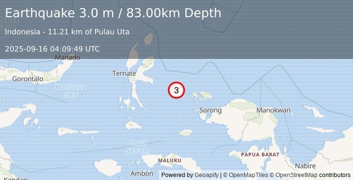 Earthquake HALMAHERA, INDONESIA (3.0 m) (2025-09-16 04:09:49 UTC)