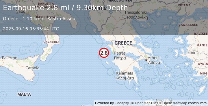 Earthquake GREECE (2.8 ml) (2025-09-16 05:35:44 UTC)