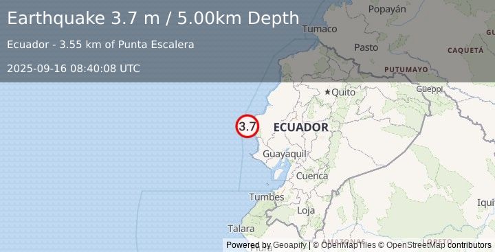 Earthquake OFF COAST OF ECUADOR (3.7 m) (2025-09-16 08:40:08 UTC)