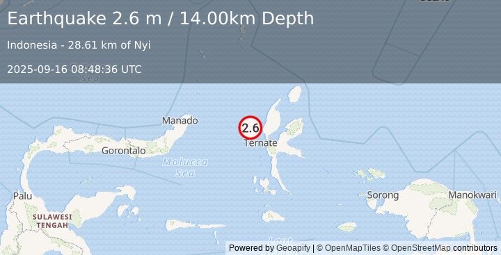Earthquake HALMAHERA, INDONESIA (2.6 m) (2025-09-16 08:48:36 UTC)
