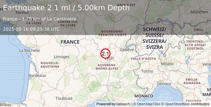 Earthquake FRANCE (2.1 ml) (2025-09-16 09:25:38 UTC)