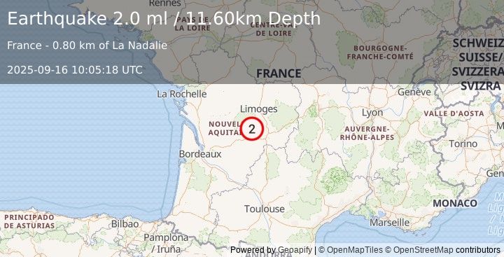 Earthquake FRANCE (2.0 ml) (2025-09-16 10:05:18 UTC)