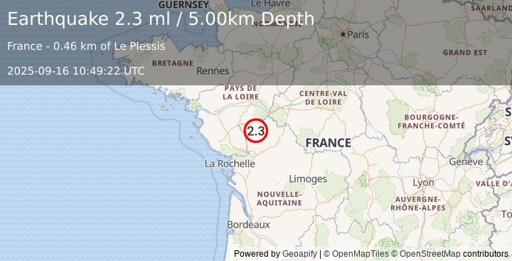Earthquake FRANCE (2.3 ml) (2025-09-16 10:49:22 UTC)