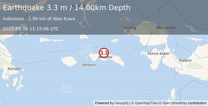 Earthquake SERAM, INDONESIA (3.3 m) (2025-09-16 11:15:06 UTC)