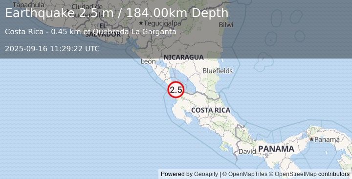 Earthquake NICARAGUA (2.5 m) (2025-09-16 11:29:22 UTC)