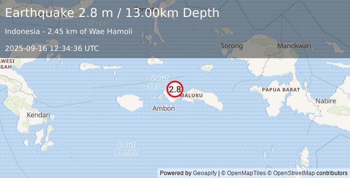 Earthquake CERAM SEA, INDONESIA (2.8 m) (2025-09-16 12:34:36 UTC)