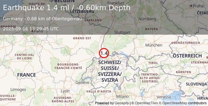 Earthquake FRANCE-GERMANY BORDER REGION (1.4 ml) (2025-09-16 13:29:45 UTC)