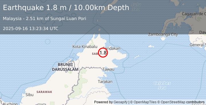 Earthquake SABAH, MALAYSIA (1.8 m) (2025-09-16 13:23:34 UTC)