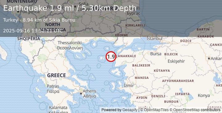 Earthquake AEGEAN SEA (1.9 ml) (2025-09-16 13:52:11 UTC)