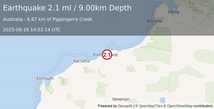 Earthquake WESTERN AUSTRALIA (2.1 ml) (2025-09-16 14:52:14 UTC)