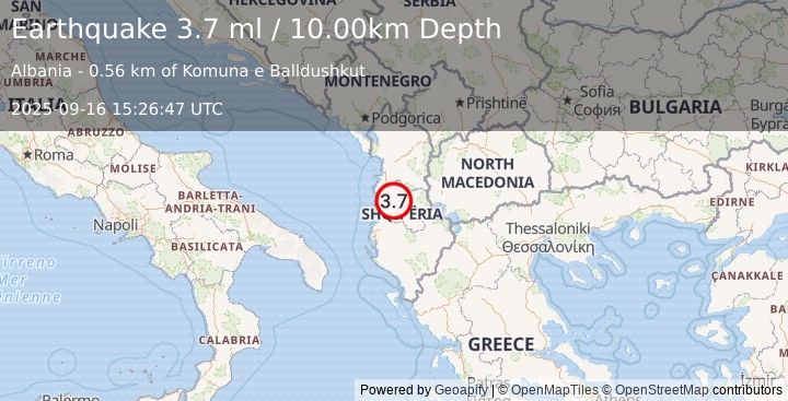 Earthquake ALBANIA (3.0 ml) (2025-09-16 15:26:48 UTC)