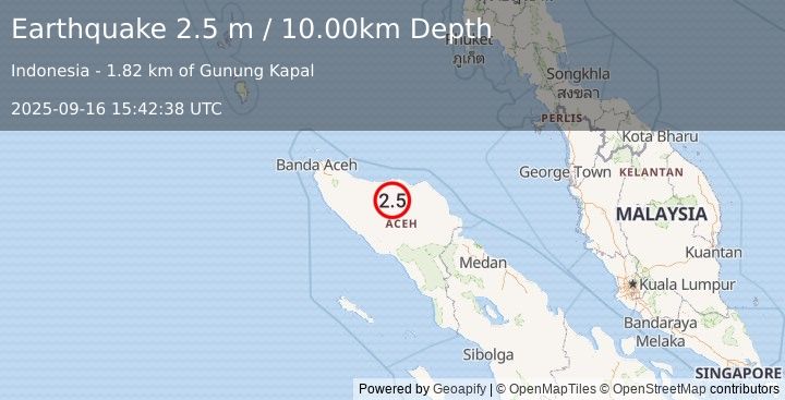Earthquake NORTHERN SUMATRA, INDONESIA (2.5 m) (2025-09-16 15:42:38 UTC)