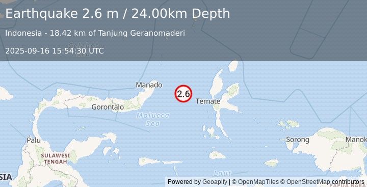 Earthquake MOLUCCA SEA (2.6 m) (2025-09-16 15:54:30 UTC)