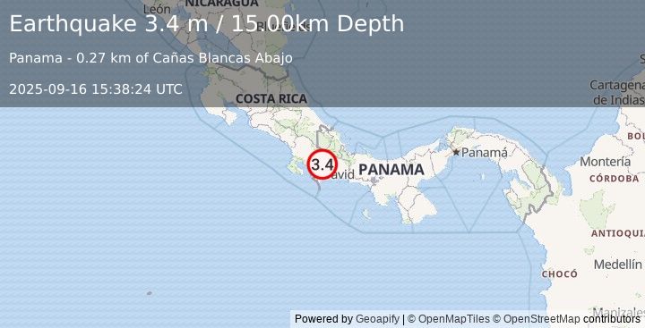 Earthquake PANAMA-COSTA RICA BORDER REGION (3.4 m) (2025-09-16 15:38:24 UTC)