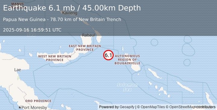 Earthquake NEW IRELAND REGION, P.N.G. (6.0 mw) (2025-09-16 16:59:51 UTC)