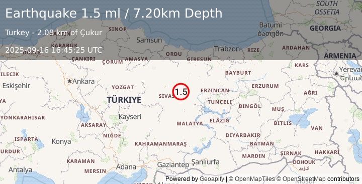 Earthquake CENTRAL TURKEY (1.5 ml) (2025-09-16 16:45:25 UTC)