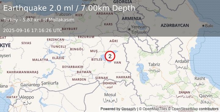 Earthquake EASTERN TURKEY (2.0 ml) (2025-09-16 17:16:26 UTC)