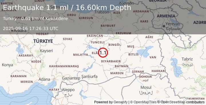 Earthquake EASTERN TURKEY (1.1 ml) (2025-09-16 17:26:33 UTC)
