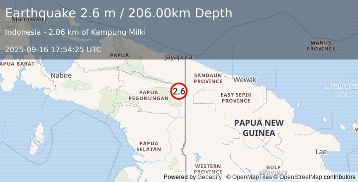 Earthquake PAPUA, INDONESIA (2.6 m) (2025-09-16 17:54:25 UTC)