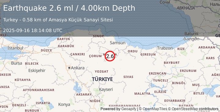 Earthquake CENTRAL TURKEY (2.6 ml) (2025-09-16 18:14:08 UTC)
