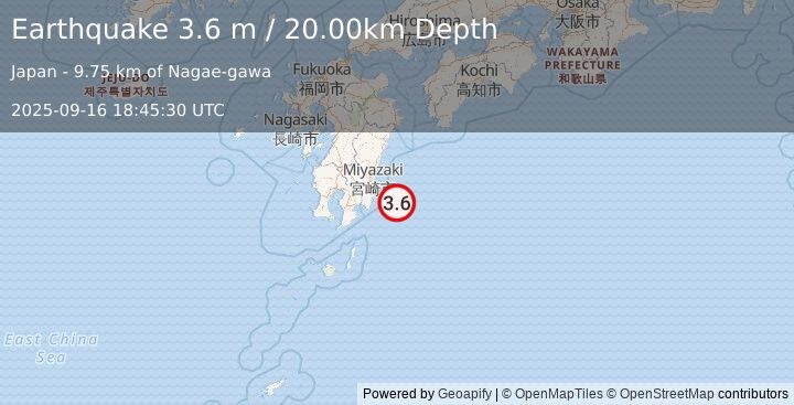 Earthquake KYUSHU, JAPAN (3.6 m) (2025-09-16 18:45:30 UTC)