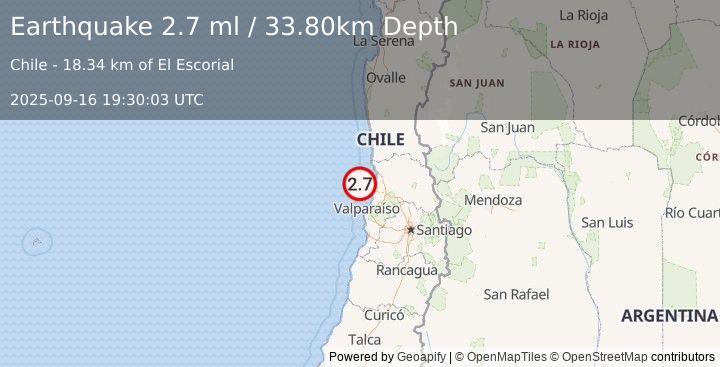Earthquake OFFSHORE VALPARAISO, CHILE (2.7 ml) (2025-09-16 19:30:03 UTC)