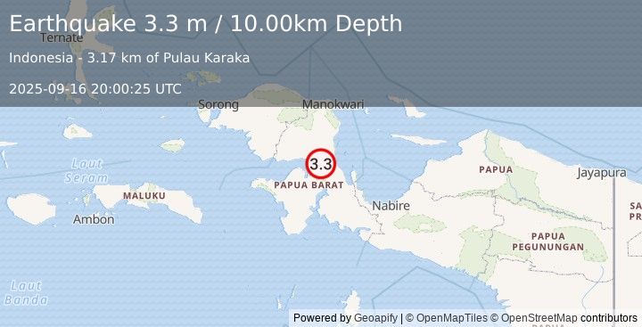 Earthquake PAPUA, INDONESIA (3.3 m) (2025-09-16 20:00:25 UTC)