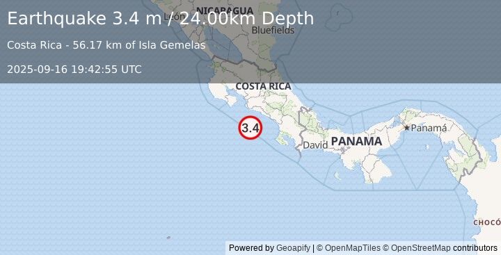 Earthquake OFF COAST OF COSTA RICA (3.4 m) (2025-09-16 19:42:55 UTC)