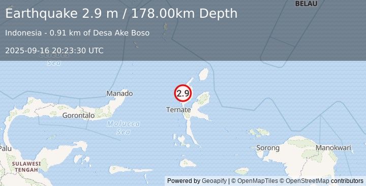Earthquake HALMAHERA, INDONESIA (2.9 m) (2025-09-16 20:23:30 UTC)