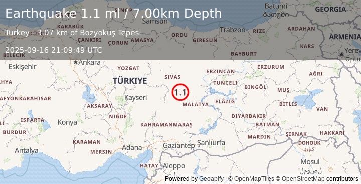Earthquake CENTRAL TURKEY (1.1 ml) (2025-09-16 21:09:49 UTC)