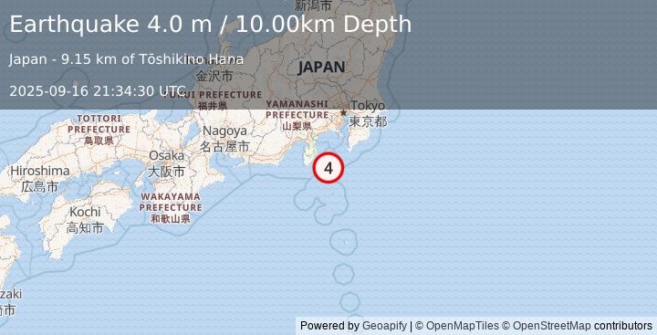 Earthquake NEAR S. COAST OF HONSHU, JAPAN (4.0 m) (2025-09-16 21:34:30 UTC)