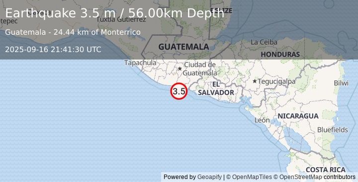 Earthquake OFFSHORE GUATEMALA (3.5 m) (2025-09-16 21:41:30 UTC)