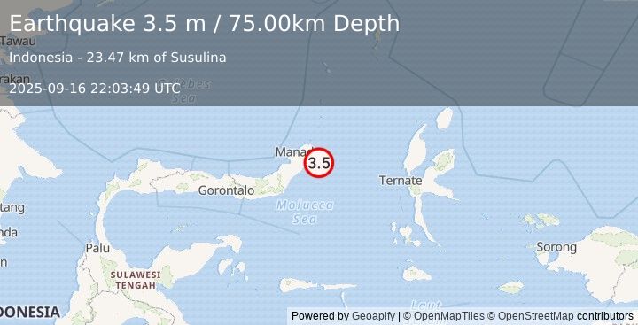 Earthquake MOLUCCA SEA (3.5 m) (2025-09-16 22:03:49 UTC)