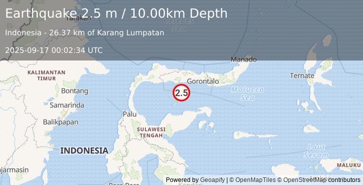 Earthquake MINAHASA, SULAWESI, INDONESIA (2.5 m) (2025-09-17 00:02:34 UTC)
